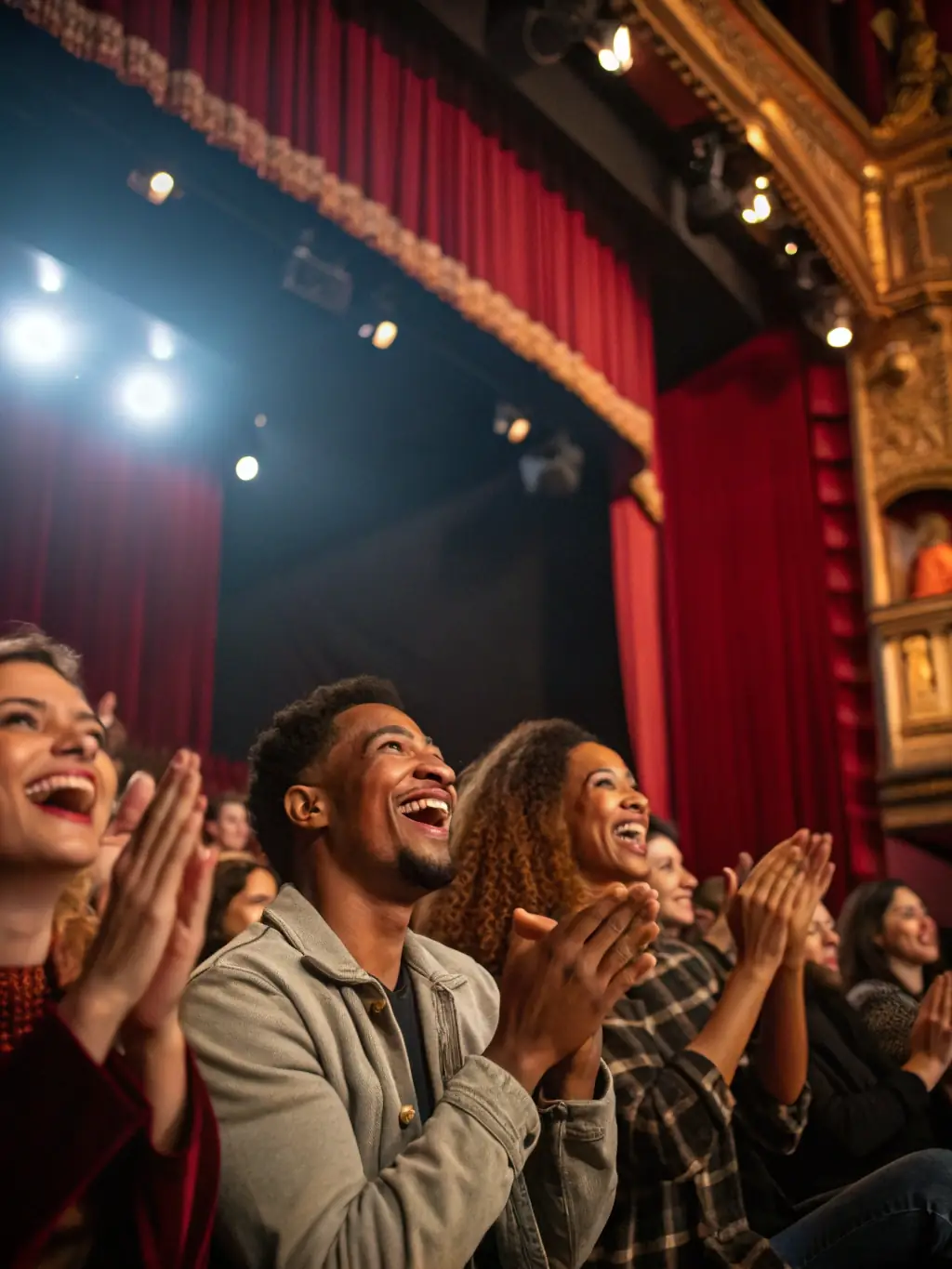A photo of a diverse audience enjoying a captivating theatrical performance at the festival, highlighting the inclusive atmosphere.