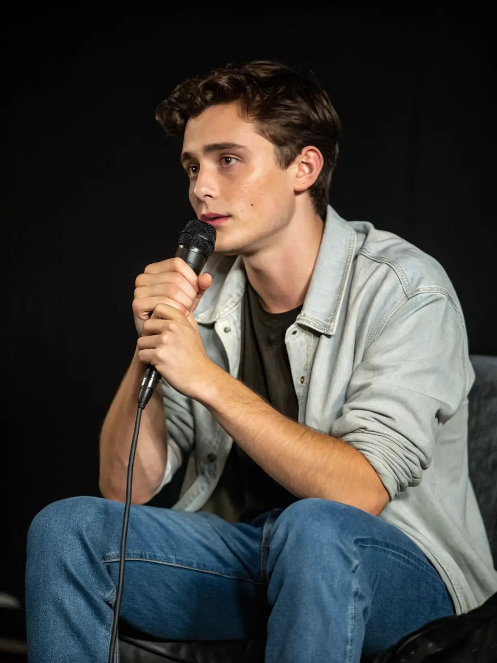 A captivating photo of a professional actor leading a masterclass, with participants attentively listening and taking notes in a focused and inspiring environment.